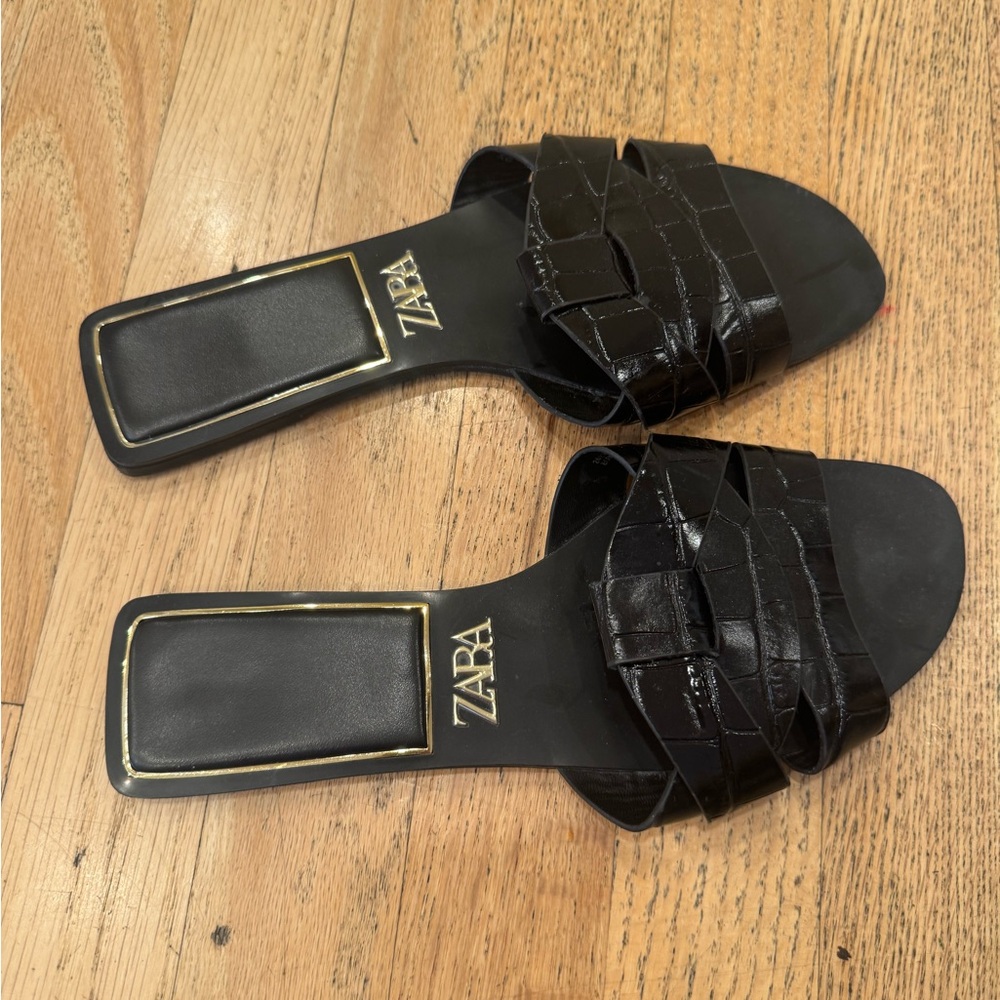 Zara Glossy Black Women's Sandals worn once